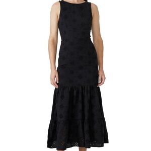 Bardot Eyelet Tie-Back Black Dress Size 6